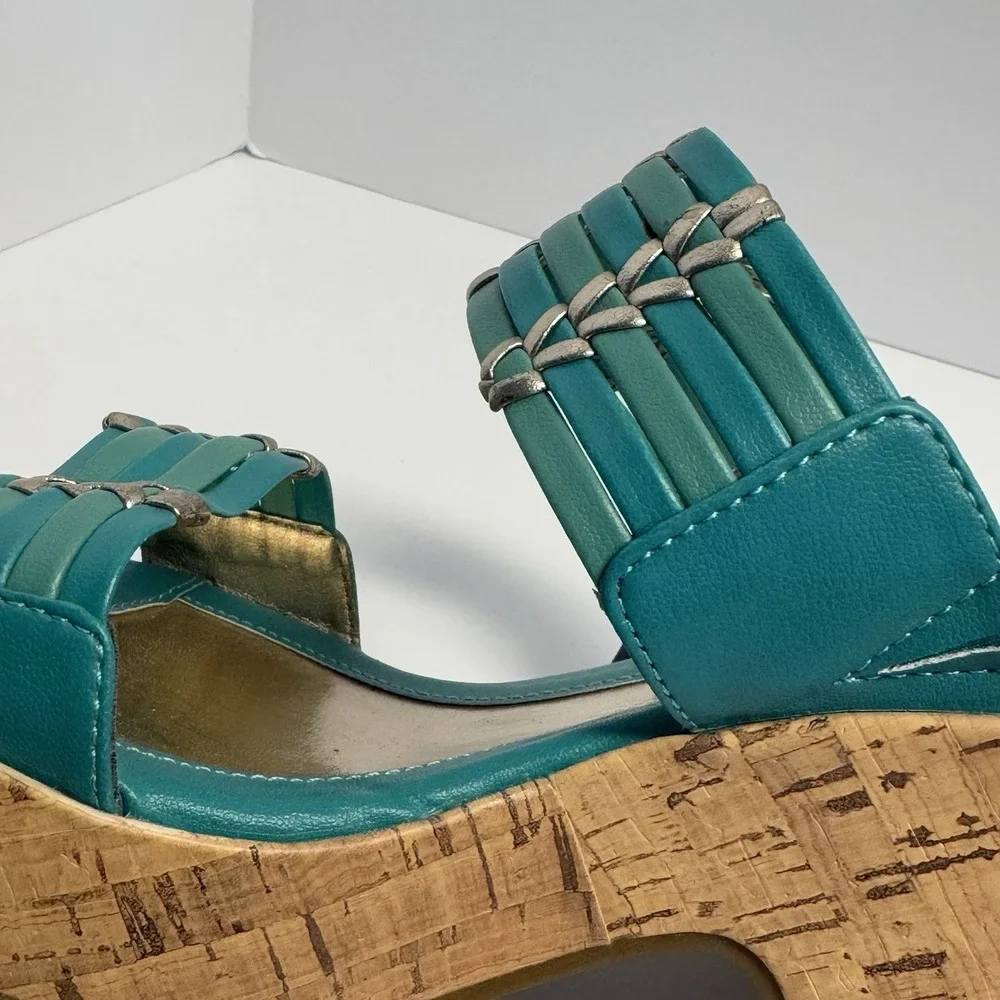 Croft & Barrow Sole (Sense) Ability Cork Wedge Teal Margie Sandals ‎ 9.5 New